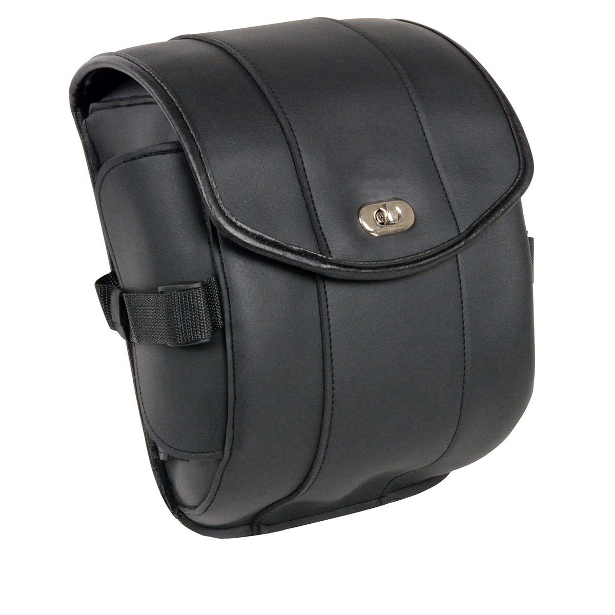 Milwaukee Leather small black PVC motorcycle cruiser sissy bar bag with zipper and turn clasp, designed for biker luggage.