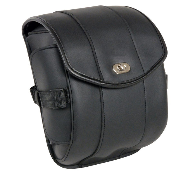 Milwaukee Leather small black PVC motorcycle cruiser sissy bar bag with zipper and turn clasp, designed for biker luggage.