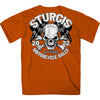 2022 Sturgis Motorcycle Rally SPB1011 Menâ€™s Skull And Checkered Flag Orange T Shirt