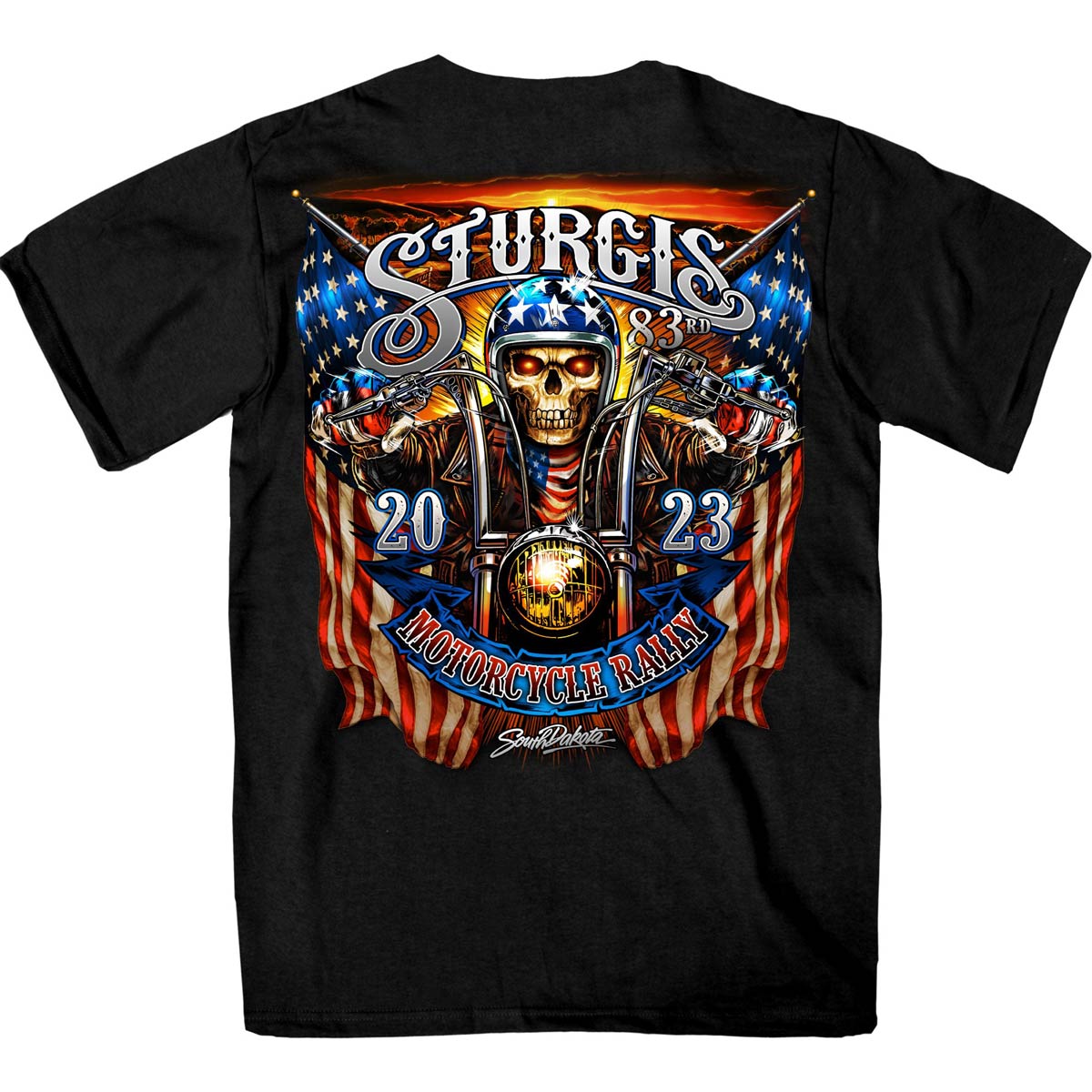 Hot Leathers SPB1067 Menâ€™s Black 2023 Sturgis # 1 Design America T-Shirt