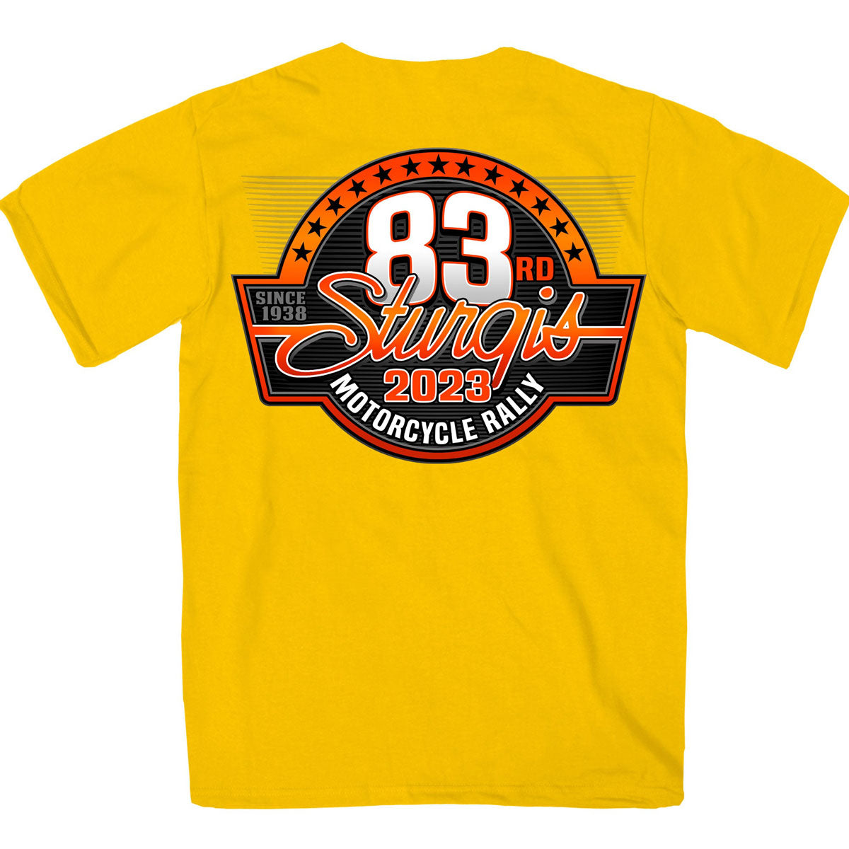 Hot Leathers SPB1092 Menâ€™s Yellow 2023 Sturgis Rally Logo Double Sided T-Shirt