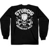 Men's black long sleeve motorcycle shirt with skull and checkered flag design from Hot Leathers for 2022 Sturgis Rally.
