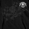 Black long sleeve men's shirt by Hot Leathers featuring skull and checkered flag design for the 2022 Sturgis Motorcycle Rally.