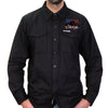 Men's black Sturgis 2023 Chopper Flag flannel shirt by Hot Leathers, featuring bold motorcycle-themed graphic print.