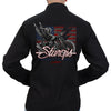 Men's black Sturgis 2023 Chopper Flag flannel shirt by Hot Leathers, featuring a bold motorcycle event-themed design.