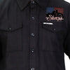 Men's black Sturgis 2023 Chopper flag flannel shirt by Hot Leathers, featuring a detailed chopper and flag design.