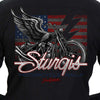 Men's black Sturgis 2023 Chopper Flag flannel shirt by Hot Leathers, featuring bold flag design, casual fit, and event-themed style.