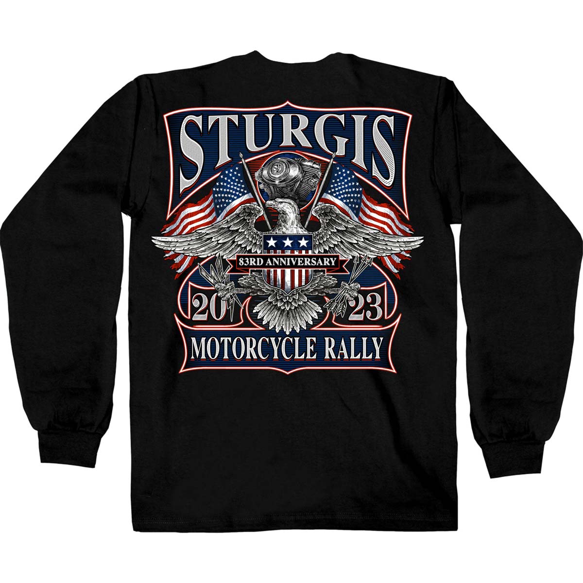 Hot Leathers SPB2103 Men's Black 2023 Sturgis Rally Vintage Patriot Long Sleeve Shirt