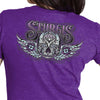 Hot Leathers Women's Heather Purple Sturgis 2023 Sugar Skull T-Shirt, event-dated shirt with vintage-style skull design.