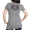 Hot Leathers women's Heather Gray Sturgis 2023 antique sugar skull T-shirt, event-dated shirt with skull graphic.