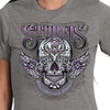 Hot Leathers Women's Heather Gray 2023 Sturgis Sugar Skull T-Shirt, event-dated shirt with antique sugar skull design.