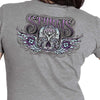 Hot Leathers Women's Heather Gray Sturgis 2023 Sugar Skull T-Shirt featuring vintage-inspired skull graphic on soft fabric.