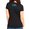 Black women's Sturgis 2023 Hot Leathers T-shirt featuring event graphics for the Sturgis motorcycle rally.