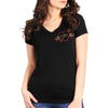Black Women's Hot Leathers Sturgis 2023 Rose Wings short sleeve T-shirt with event-dated graphic design.