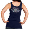 Women's navy Sturgis antique sugar skull tank top by Hot Leathers, featuring bold skull graphic on lightweight textile clothing.