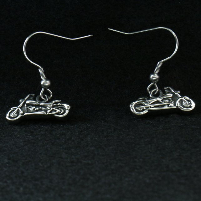 Hot Leathers stainless steel motorcycle earrings, accessory jewelry with detailed motorcycle design, for motorcycle enthusiasts.
