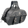 Milwaukee Leather MP8330 black medium zip-off PVC studded biker saddle bags with throw-over design and metal stud accents.