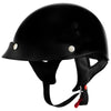 Glossy black Hot Leathers HLT70 'Stealth' motorcycle half helmet with DOT skull cap design, featuring a classic helmet style.