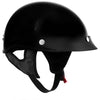 Glossy black Hot Leathers HLT70 'Stealth' motorcycle half helmet with DOT skull cap design, showing side view.