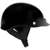 Glossy black Hot Leathers HLT70 'Stealth' motorcycle DOT skull cap helmet, side view showing classic half helmet design.