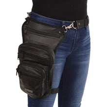 Milwaukee Leather MP8895 Black Leather Thigh Bag with Waist Belt and Utility Pockets; includes a deep utility pocket