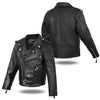Kids leather motorcycle jacket by Buffalo Leather Gear, traditional side lace design, suitable for boys and girls.