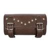 Brown Hot Leathers Tool Bag PVC with rivets, designed for clip, thigh, fan, or bag use, featuring a durable and rugged appearance.