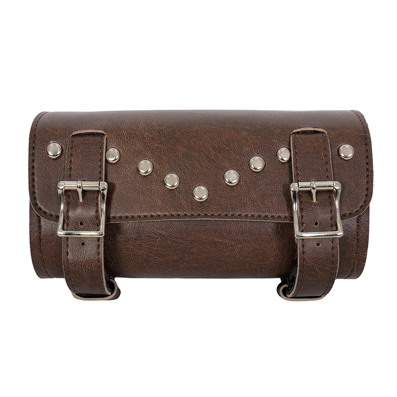 Brown Hot Leathers Tool Bag PVC with rivets, designed for clip, thigh, fan, or bag use, featuring a durable and rugged appearance.