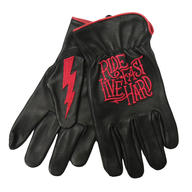 Unisex black deer skin leather gloves with bolt design from Hot Leathers, stylish and durable for everyday wear.