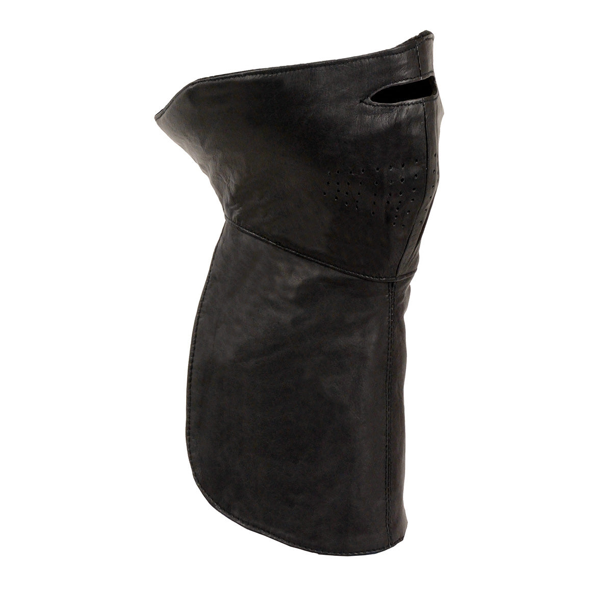 Milwaukee Leather unisex leather face and neck warmer with adjustable straps, designed for safety and comfort.