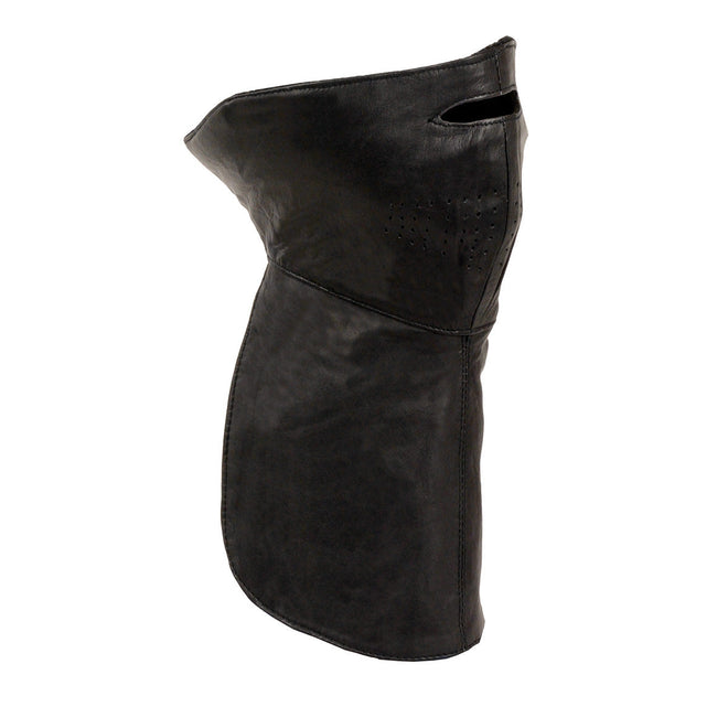 Milwaukee Leather unisex leather face and neck warmer with adjustable straps, designed for safety and comfort.