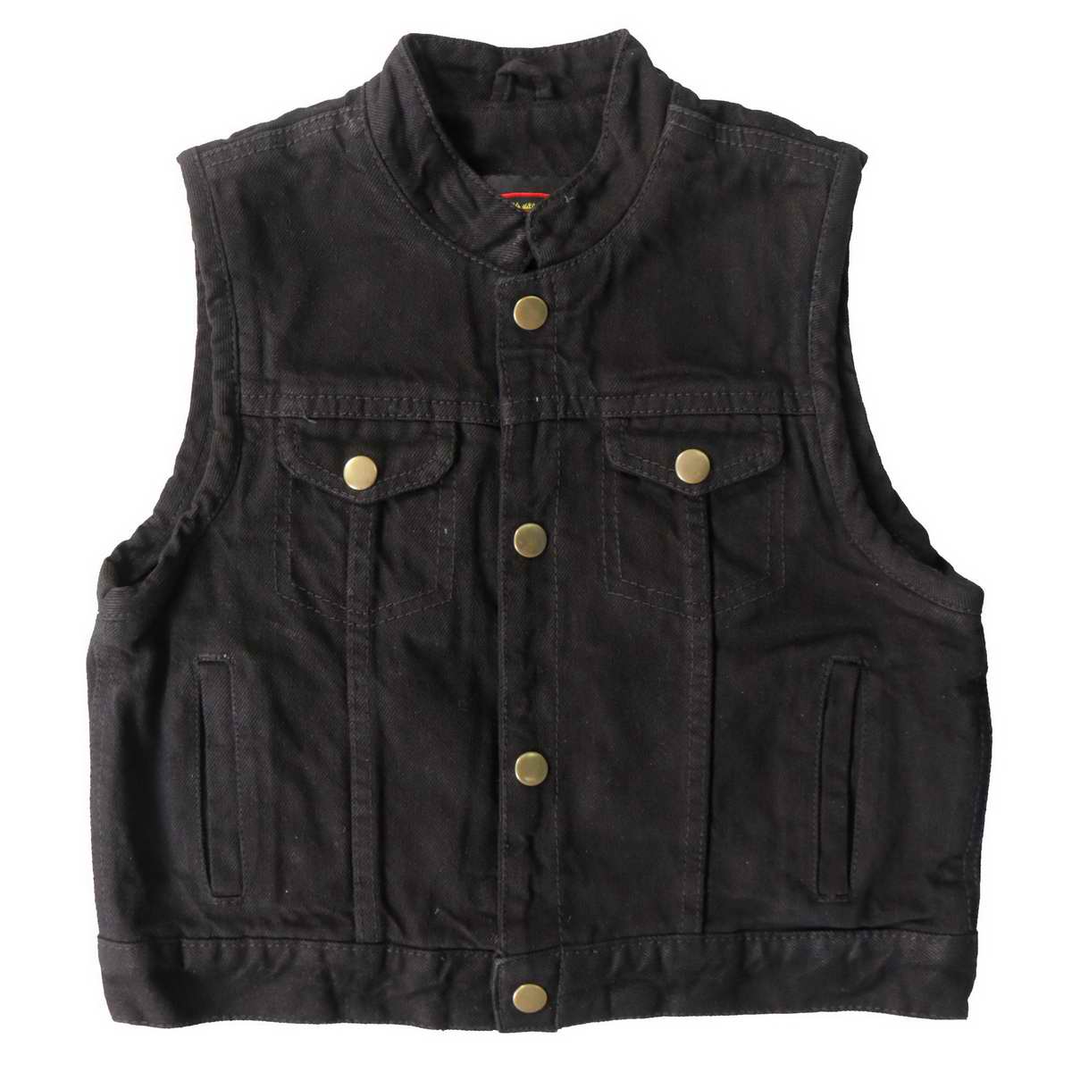 Toddler Black Denim Biker Vest by Hot Leathers, kids clothing with metal snap buttons and biker style details.
