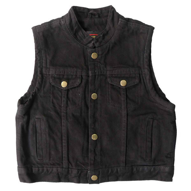 Toddler Black Denim Biker Vest by Hot Leathers, kids clothing with metal snap buttons and biker style details.