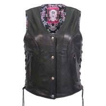 Hot Leathers VSL1017 Ladies 'Sugar Skull' Lined Black Leather MC Vest