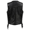 Back view of Milwaukee Leather Women's Black Vivacious braided motorcycle leather vest, showcasing stylish design and craftsmanship.
