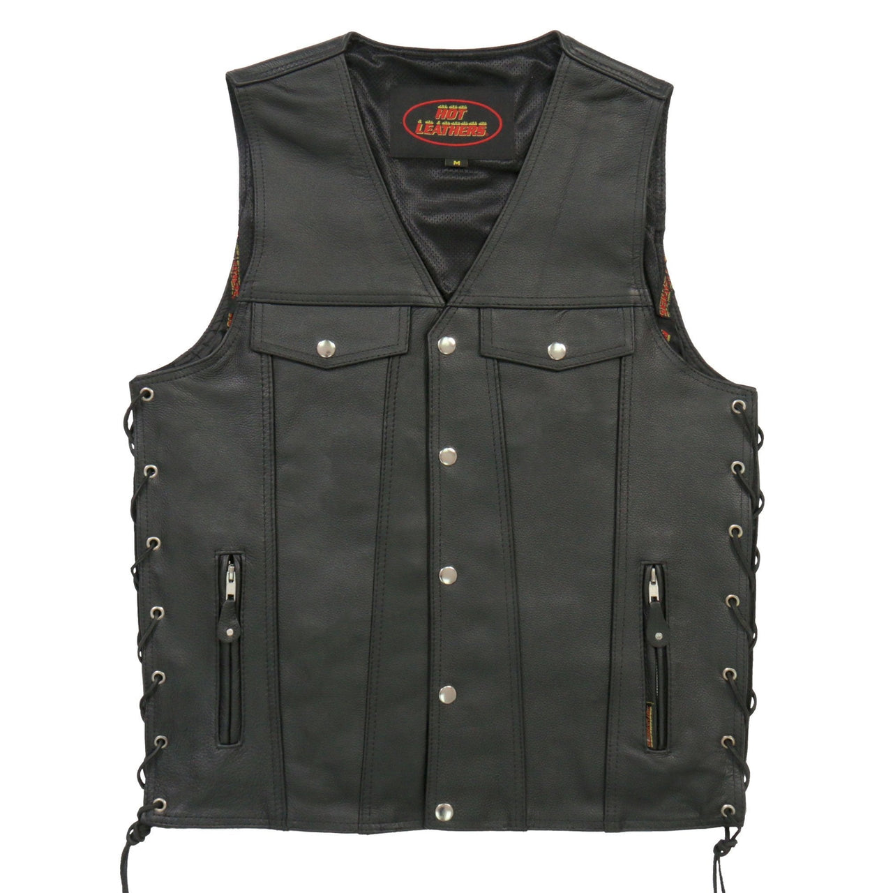 Hot Leathers VSM1038 Menâ€™s Black 'Conceal and Carry' Leather Vest with Side Lace