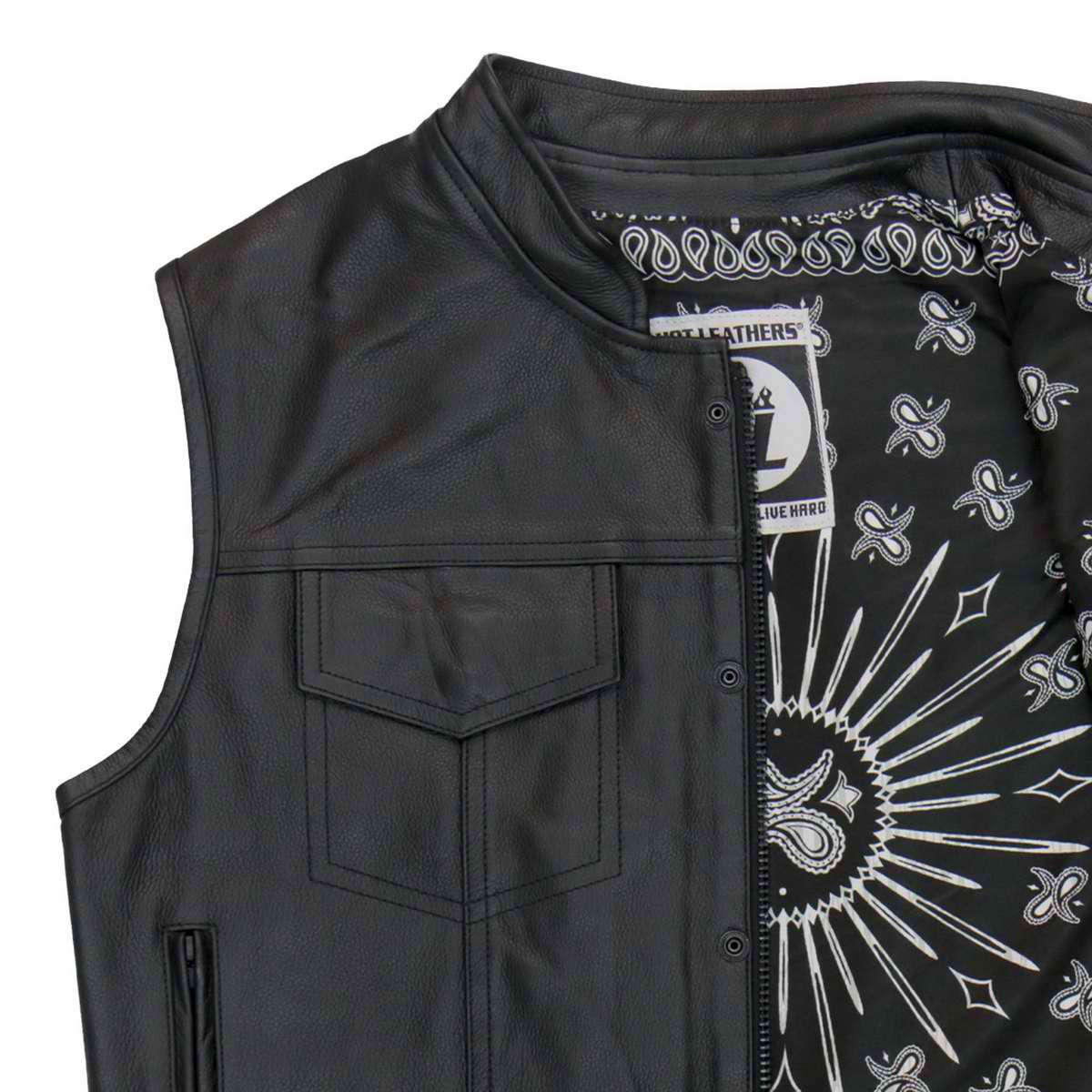 Hot Leathers VSM1049 Men's Black 'Paisley' Conceal and Carry Motorcycle Club Style Leather Vest