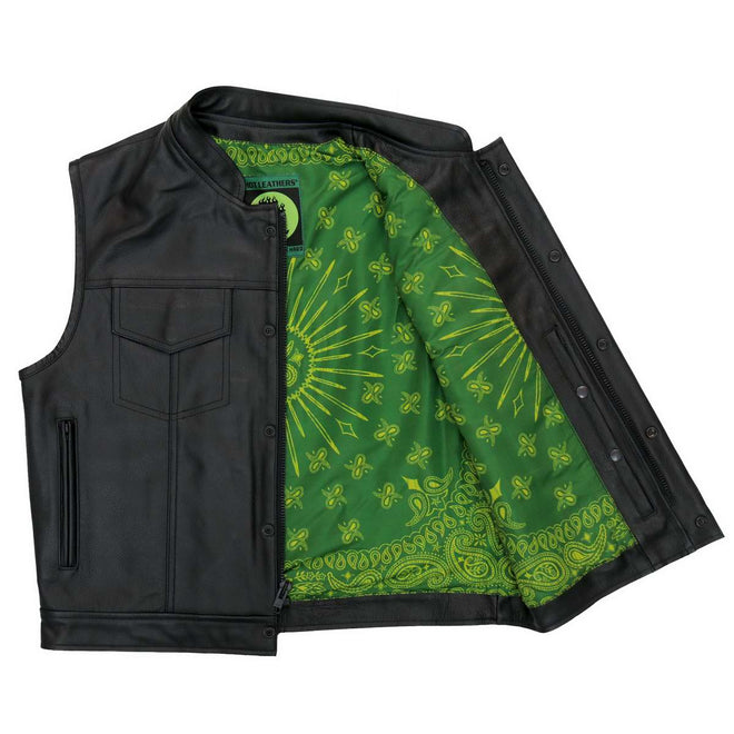 Hot Leathers VSM1050 Men’s Black 'Paisley Green' Utility-Pocket Leather Vest