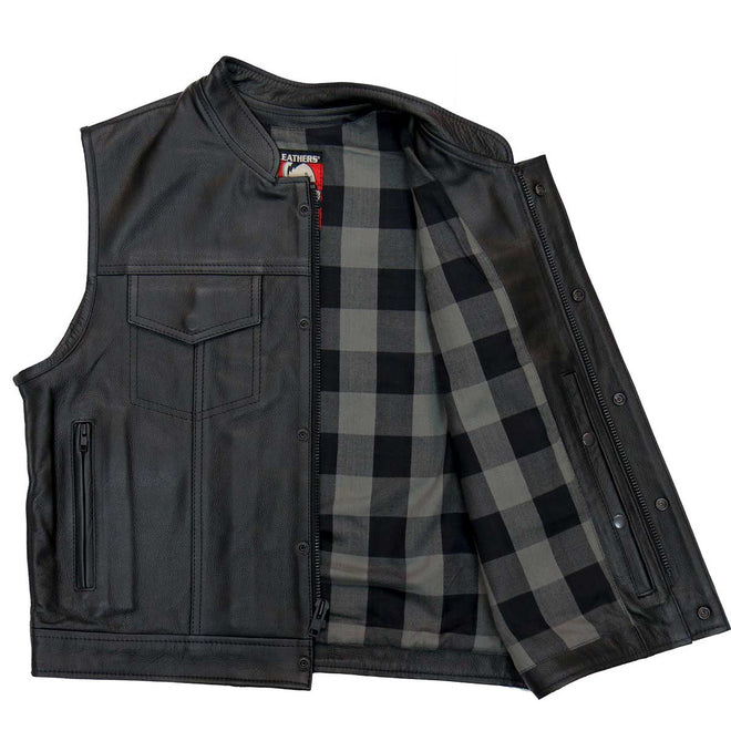 Hot Leathers VSM1059 Men's Black 'Flannel Grey' Utility-Pocket Leather Vest