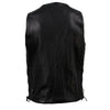 Milwaukee Leather men's black Road Whip motorcycle leather vest with buffalo snap buttons, back view showing detailed stitching.