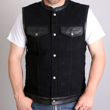 Hot Leathers VSM6101 Men's Carry Conceal Black Denim and Leather Vest