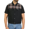 Hot Leathers men's 2-tone denim and flannel biker vest with club style design, featuring a classic sleeveless cut and detailed stitching.