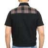 Men's Hot Leathers 2-tone denim and flannel club style biker vest with sleeveless design and metal button details.