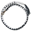 Hot Leathers Get Back leather whip in black and white, featuring sturdy handle and braided design for riding or show use.