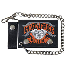 Hot Leathers WLB1009 Live Free, Ride Hard Black Leather Wallet with Chain
