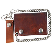 Hot Leathers WLC2009 Antique Brown Tri-Fold Leather Wallet with Chain