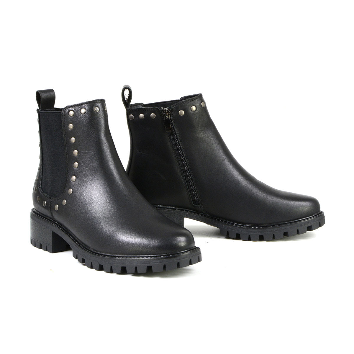 Milwaukee Leather women's black leather ankle booties with rivet accents, stylish footwear for casual or dressy outfits.