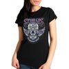 Women's Black Sturgis 2023 Hot Leathers Sugar Skull T-Shirt featuring vintage-style antique skull design.