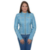 Milwaukee Leather women's aqua scuba style sheepskin leather jacket, women’s fashion jacket with a sleek, modern design and vibrant color.