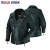 Women’s Full-Length Braided Leather Motorcycle Jacket with Side Stretch and Utility Pocket | HL13103
